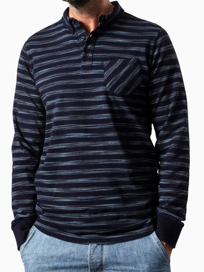 Polo Curved L/S Indigo Stripe